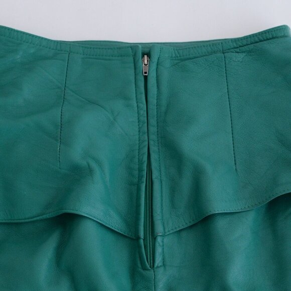 Vintage Danier Emerald Green 100% Leather Tiered Ruffle Midi Pencil Skirt  10 - Picture 8 of 8